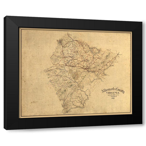 Albemarle County Virginia - Hotchkifs 1867 Black Modern Wood Framed Art Print with Double Matting by Hotchkifs