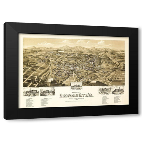 Bedford Virginia - 1891 Black Modern Wood Framed Art Print with Double Matting by Unknown