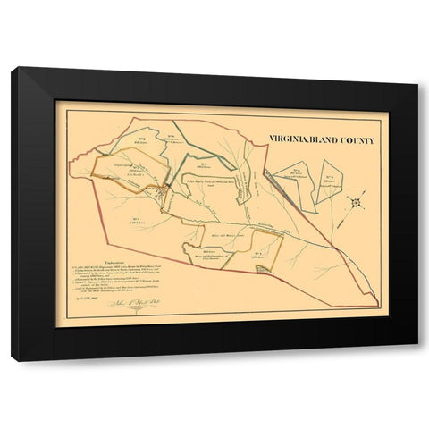 Bland County Virginia - Peck 1866 Black Modern Wood Framed Art Print by Peck