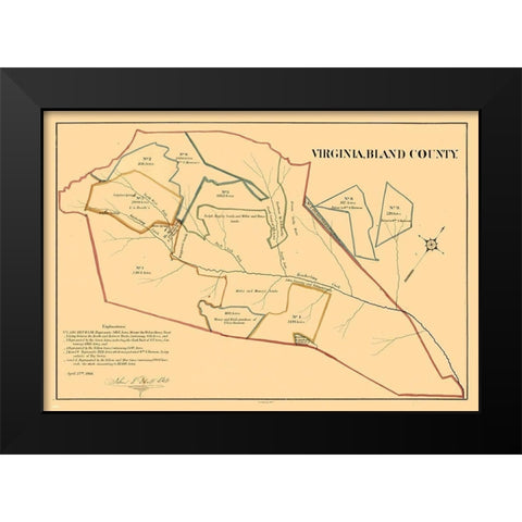 Bland County Virginia - Peck 1866 Black Modern Wood Framed Art Print by Peck