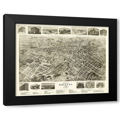 Bristol Virginia - Fowell 1912 Black Modern Wood Framed Art Print by Fowler