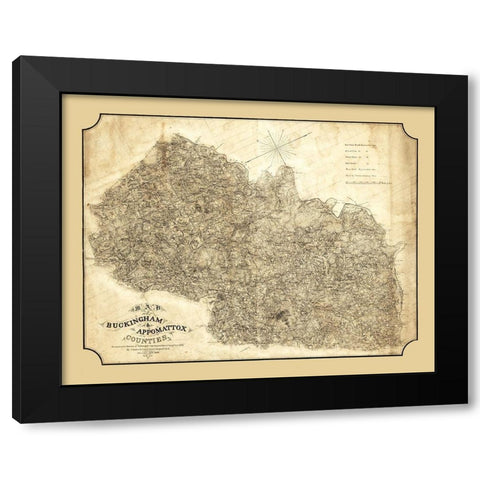 Buckingham County Virginia - Cassell 1863 Black Modern Wood Framed Art Print with Double Matting by Cassell