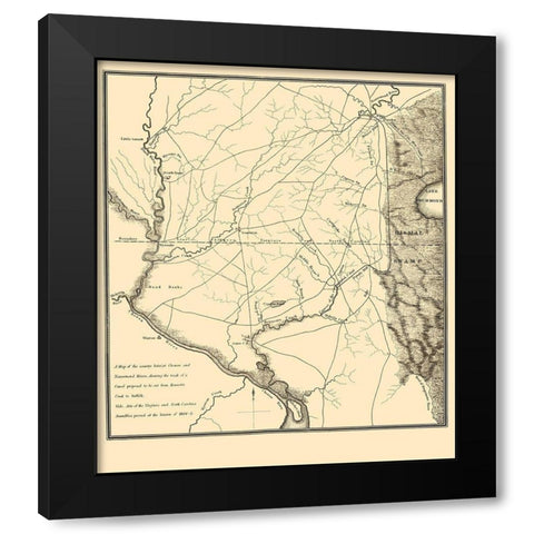 Proposed Canal - Bennetts Creek to Suffolk 1834 Black Modern Wood Framed Art Print with Double Matting by Gales