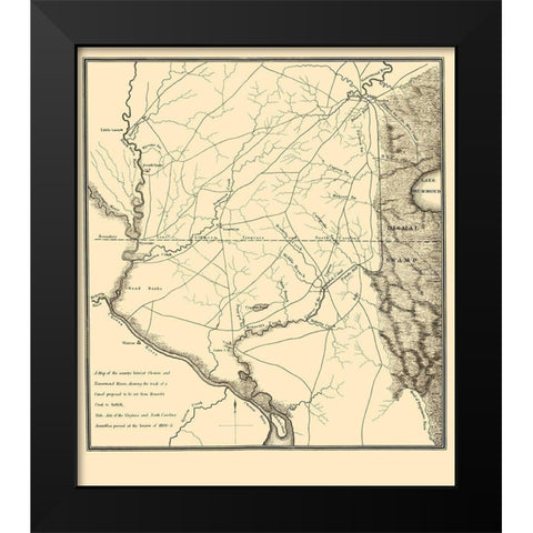 Proposed Canal - Bennetts Creek to Suffolk 1834 Black Modern Wood Framed Art Print by Gales
