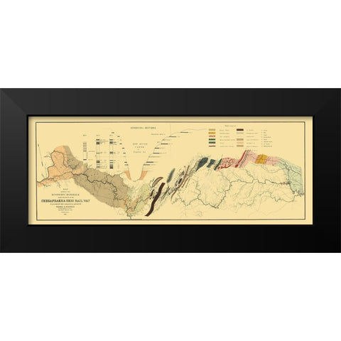 Chesapeake and Ohio Railway, Showing Minerals 1872 Black Modern Wood Framed Art Print by Maury