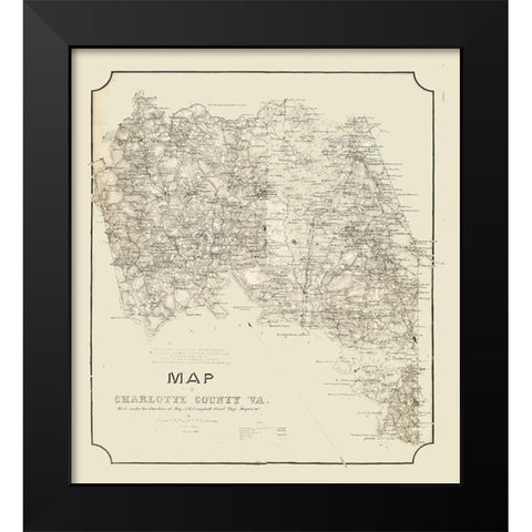 Charlotte County Virginia - Campbell 1864 Black Modern Wood Framed Art Print by Campbell