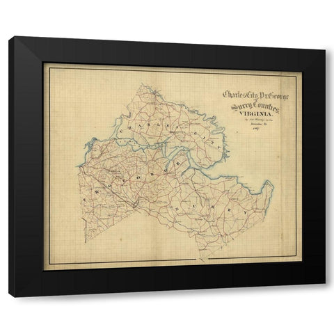 Charles City County Virginia - Hotchkifs 1867 Black Modern Wood Framed Art Print by Hotchkifs