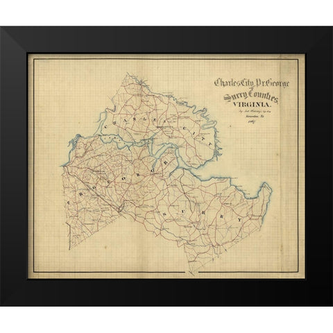 Charles City County Virginia - Hotchkifs 1867 Black Modern Wood Framed Art Print by Hotchkifs