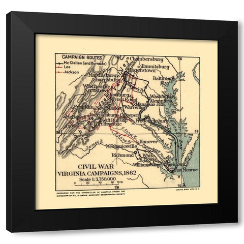 Civil War Campaign Virginia - Joerg 1862 Black Modern Wood Framed Art Print by Joerg