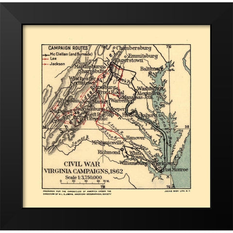 Civil War Campaign Virginia - Joerg 1862 Black Modern Wood Framed Art Print by Joerg
