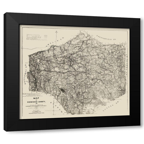 Dinwiddie County Virginia - Graves 1864 Black Modern Wood Framed Art Print with Double Matting by Graves