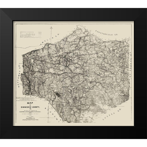 Dinwiddie County Virginia - Graves 1864 Black Modern Wood Framed Art Print by Graves