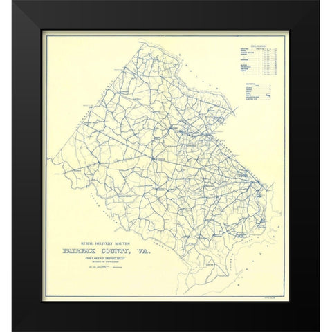 Fairfax County Rural Delivery Routes - USPS 1912 Black Modern Wood Framed Art Print by USPS