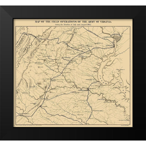 Field of Operations Virginia - Pope 1866 Black Modern Wood Framed Art Print by Pope