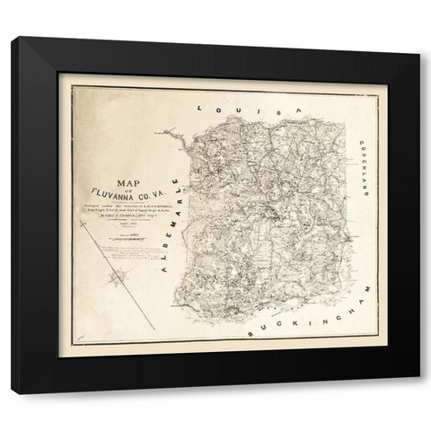Fluvanna County Virginia - Cassell 1863 Black Modern Wood Framed Art Print with Double Matting by Cassell