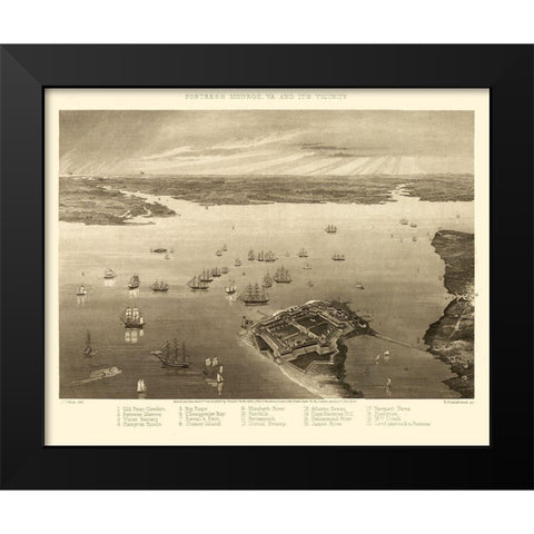 Fortress Monroe Virginia - Wells 1862 Black Modern Wood Framed Art Print by Wells