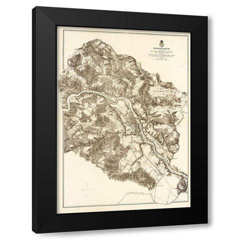 Fredericksburg Virginia - Milcher 1867 Black Modern Wood Framed Art Print with Double Matting by Michler