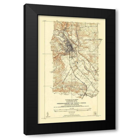 Fredericksburg Virginia - USGS 1931 Black Modern Wood Framed Art Print by Sisson