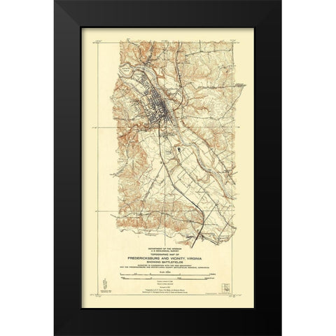 Fredericksburg Virginia - USGS 1931 Black Modern Wood Framed Art Print by Sisson