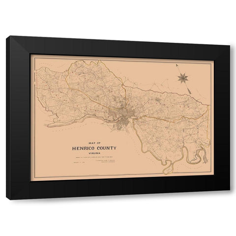 Henrico County Virginia - Crawford 1901 Black Modern Wood Framed Art Print with Double Matting by Crawford