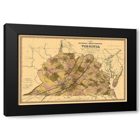 Internal Improvements Virginia - Crozet 1848 Black Modern Wood Framed Art Print with Double Matting by Crozet