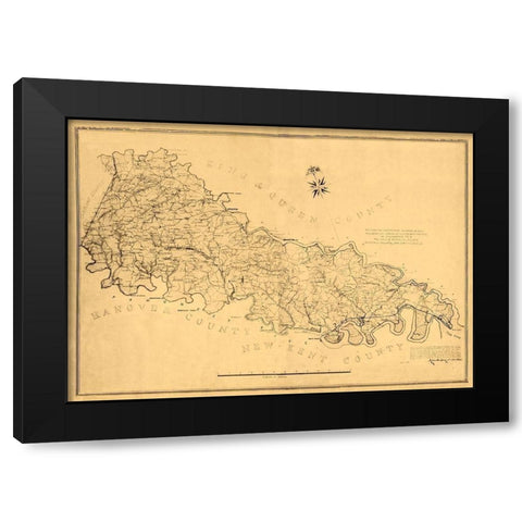 King William County Virginia - Gilmer 1865 Black Modern Wood Framed Art Print with Double Matting by Gilmer