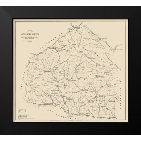 Lunenburg County Virginia - Hotchkiss 1871 Black Modern Wood Framed Art Print by Hotchkiss