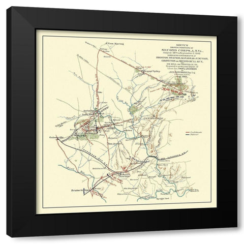 Second Corps Bristoe Station Manassas Junction Black Modern Wood Framed Art Print with Double Matting by Hotchkiss