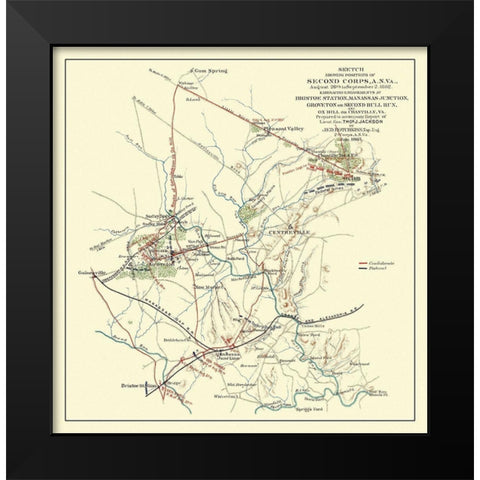 Second Corps Bristoe Station Manassas Junction Black Modern Wood Framed Art Print by Hotchkiss