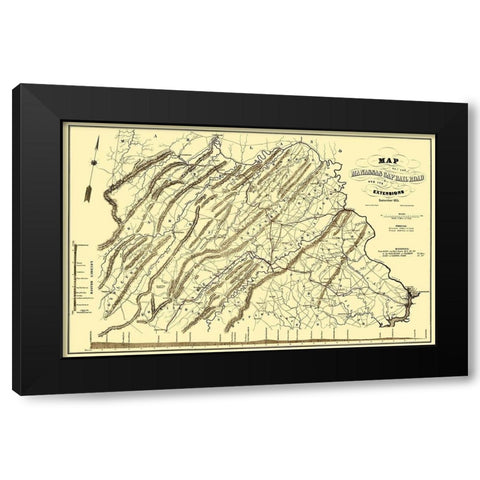 Manassas Gap Railroad - Hoen 1855 Black Modern Wood Framed Art Print by Hoen