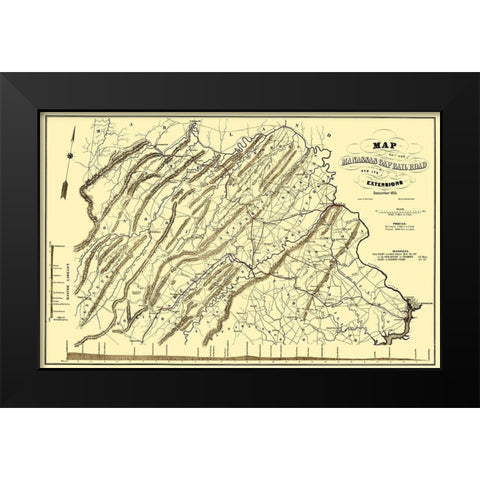 Manassas Gap Railroad - Hoen 1855 Black Modern Wood Framed Art Print by Hoen