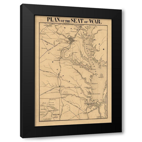 Plan of Seat of War Virginia- Manduvier 1861 Black Modern Wood Framed Art Print with Double Matting by Manduvrier