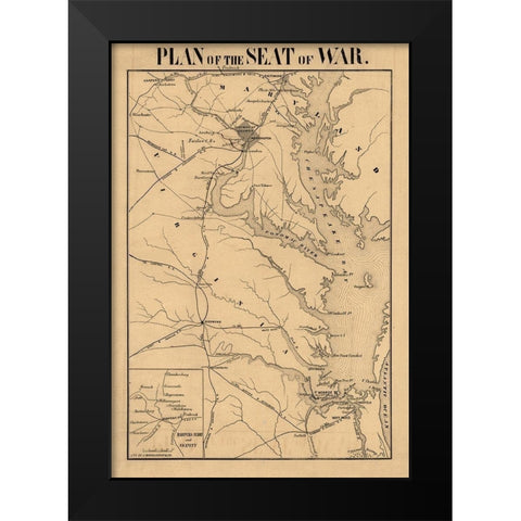 Plan of Seat of War Virginia- Manduvier 1861 Black Modern Wood Framed Art Print by Manduvrier