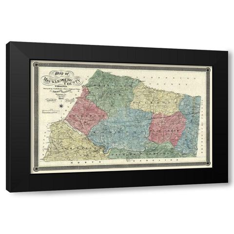 Mecklandburg County Virginia - Finch 1870 Black Modern Wood Framed Art Print with Double Matting by Finch