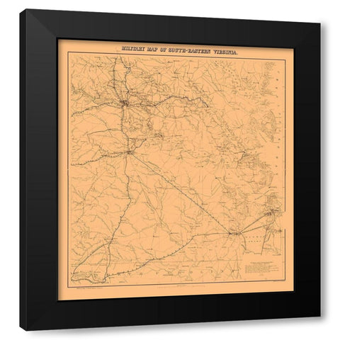 Military Map South-Eastern Virginia - 1862 Black Modern Wood Framed Art Print by Unknown