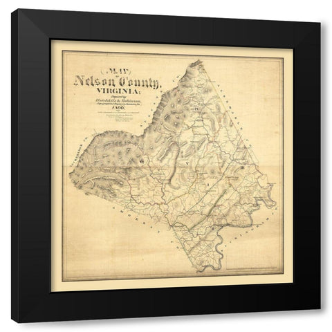 Nelson County Virginia - Hotchkiss 1866 Black Modern Wood Framed Art Print with Double Matting by Hotchkiss