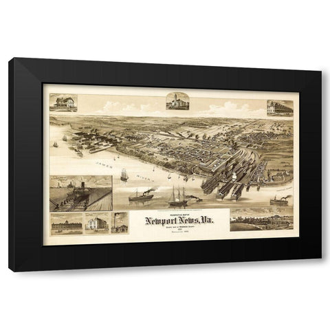 Newport News Virginia - 1891 Black Modern Wood Framed Art Print with Double Matting by Unknown