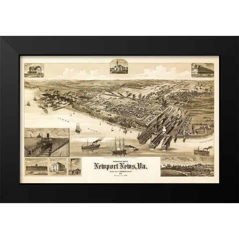 Newport News Virginia - 1891 Black Modern Wood Framed Art Print by Unknown