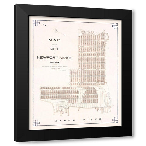 Newport News Virginia - Fitchett 1910 Black Modern Wood Framed Art Print with Double Matting by Fitchett