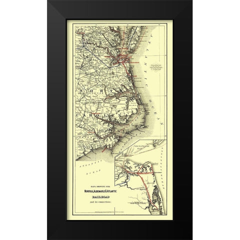 Norfolk, Albemarle, Atlantic Railroad Connections Black Modern Wood Framed Art Print by Colton