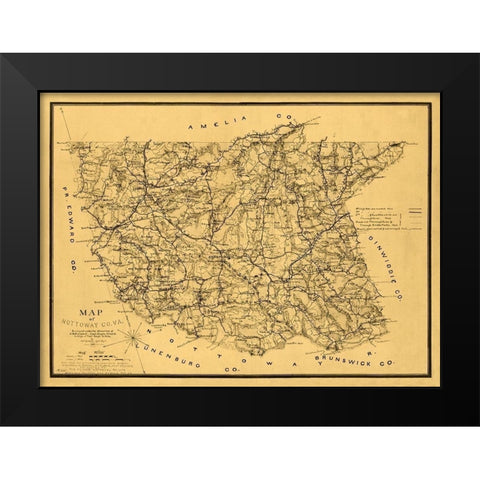 Nottoway County Virginia - Campbell 1864 Black Modern Wood Framed Art Print by Camphell