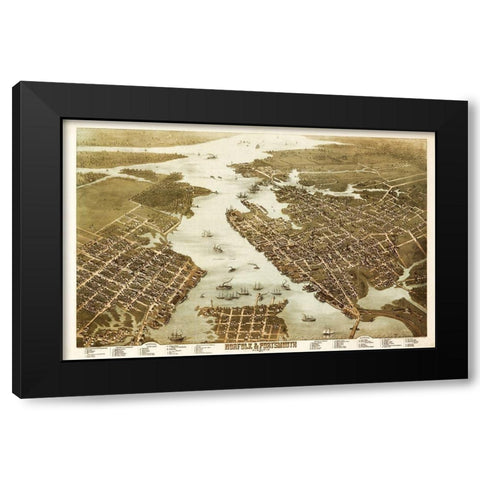 Norfolk Portsmouth Virginia - 1873 Black Modern Wood Framed Art Print with Double Matting by Unknown