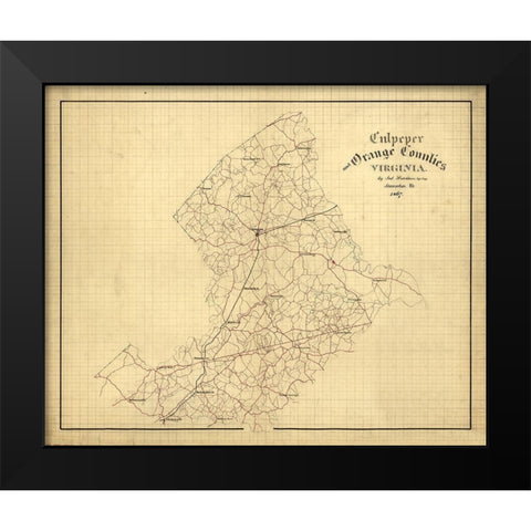 Orange County Virginia - Hotchkiss 1867 Black Modern Wood Framed Art Print by Hotchkiss