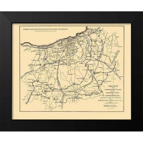 Petersburg Virginia - Michler 1865 Black Modern Wood Framed Art Print by Michler