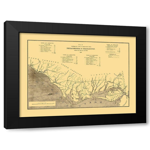 Philadelphia to Charleston, Routes of Comm Black Modern Wood Framed Art Print with Double Matting by Mc Clellan