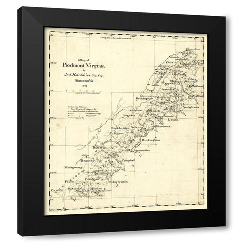Piedmont Virginia - Hotchkiss 1873 Black Modern Wood Framed Art Print with Double Matting by Hotchkiss