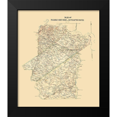 Prince George Surrey Suffolk Counties Virginia - 1865 Black Modern Wood Framed Art Print by Unknown