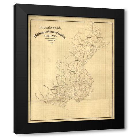 Rappahannock County Virginia - Hotchkifs 1867 Black Modern Wood Framed Art Print with Double Matting by Hotchkifs