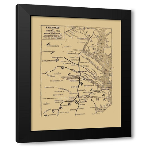 Railroads Virginia North Carolina - 1848 Black Modern Wood Framed Art Print with Double Matting by Unknown