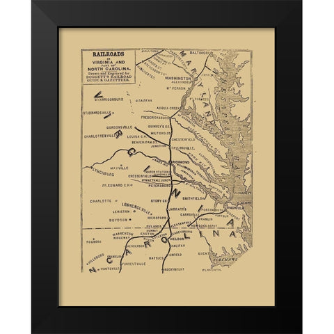 Railroads Virginia North Carolina - 1848 Black Modern Wood Framed Art Print by Unknown